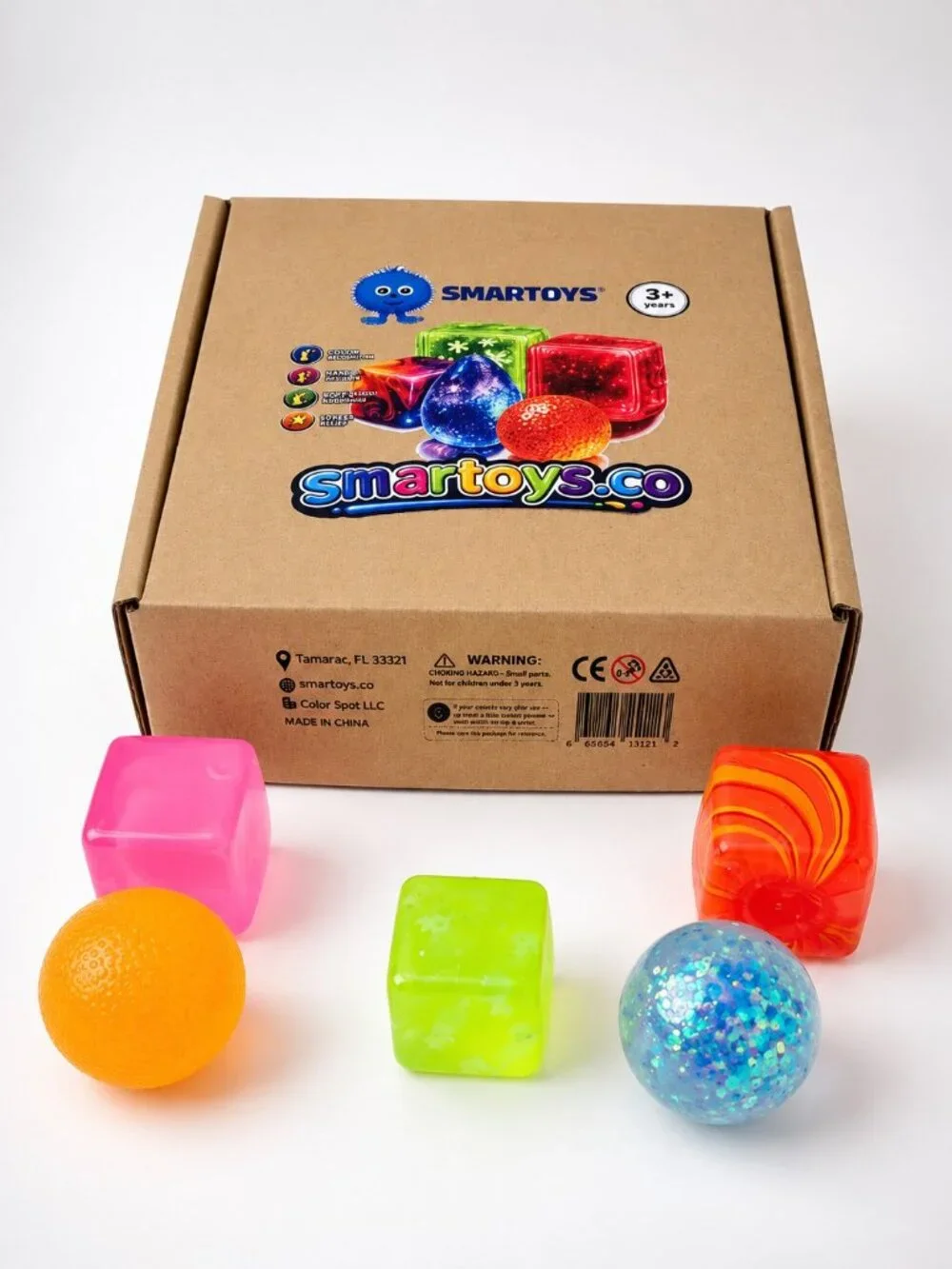 Smartoys Mini Sensory Squishy Toy Set with Storage Bag, Ages 3+, 5-Piece Random